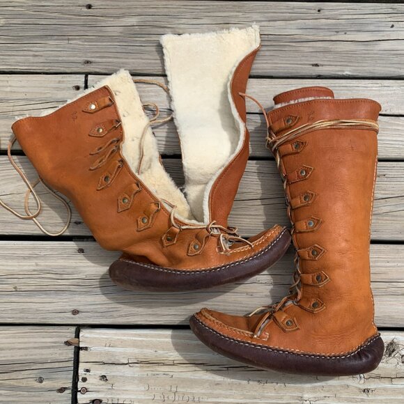 Vintage Handmade Tall Sheepskin-Lined Leather Soled Boots main image 13